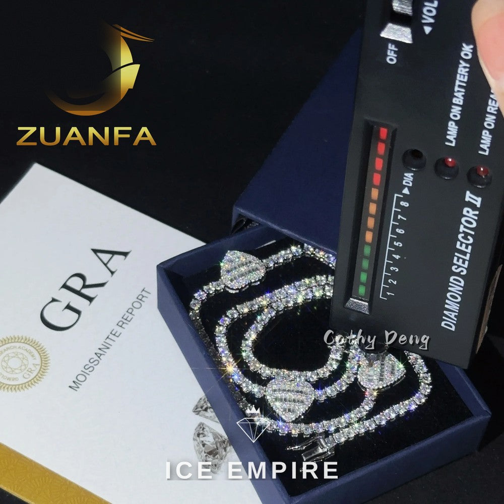 Iced Out Heart Rose Gold Plated Moissanite Cuban Chain