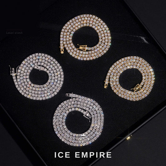 Iced Out Cluster Gold Plated Moissanite Tennis Chain