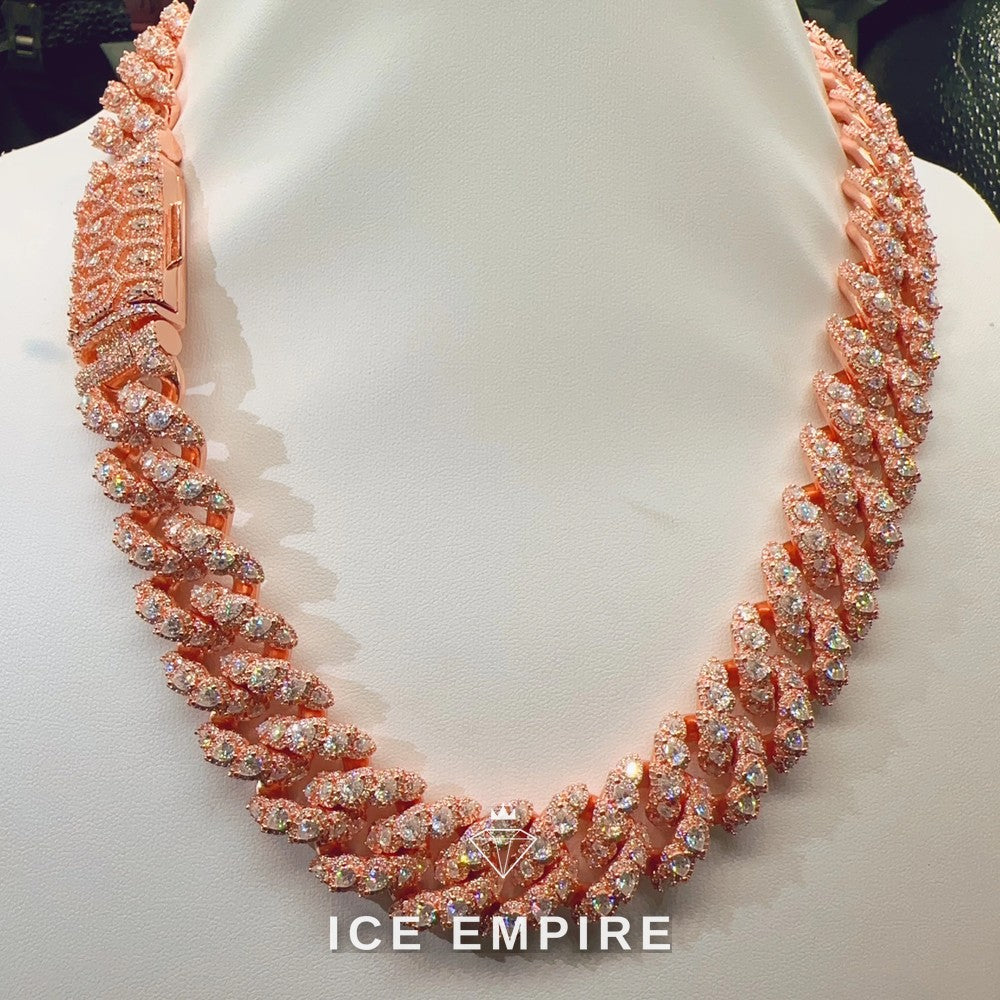 Iced Out Rose Gold Plated Moissanite Cuban Chain