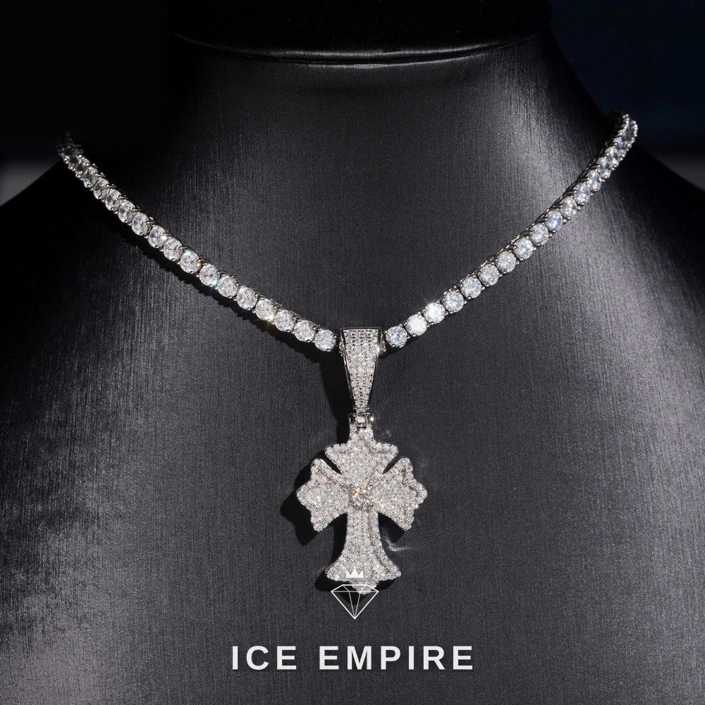 Iced Out Cross Gold Plated Lab Grown Diamond Pendant
