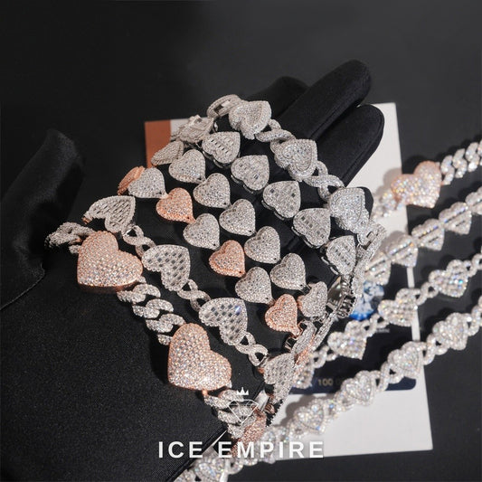 Iced Out Heart 925 Silver Moissanite Cuban Chain