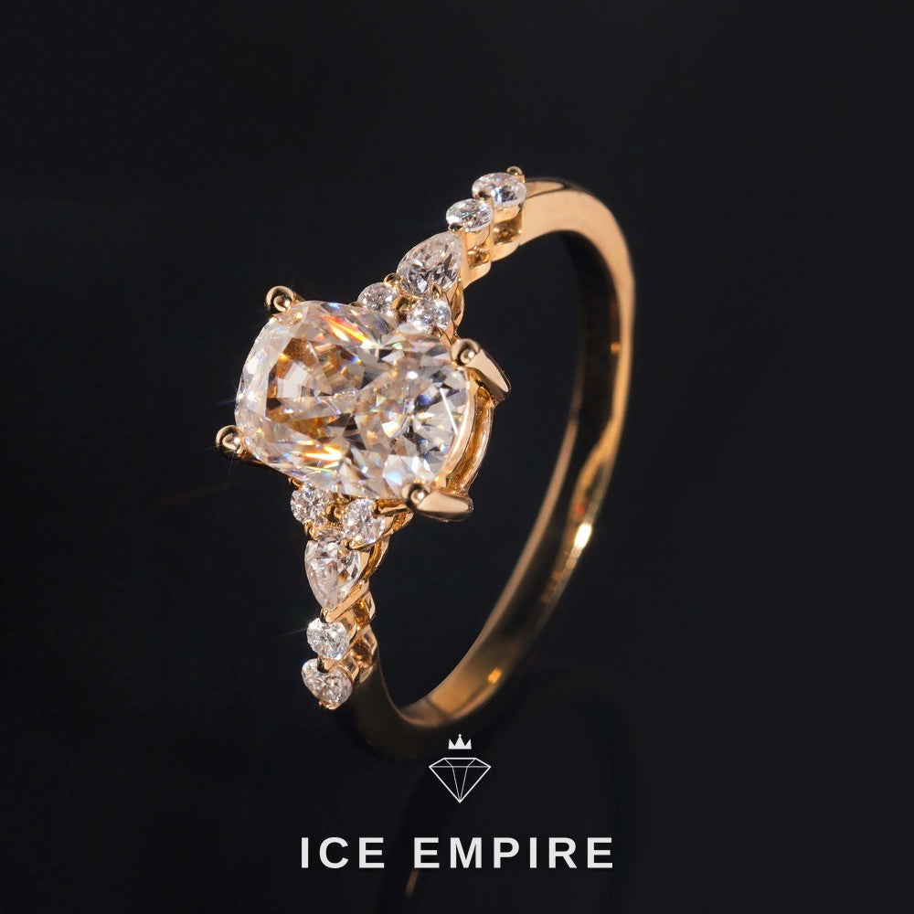 Iced Out 10K Gold Moissanite Engagement Ring