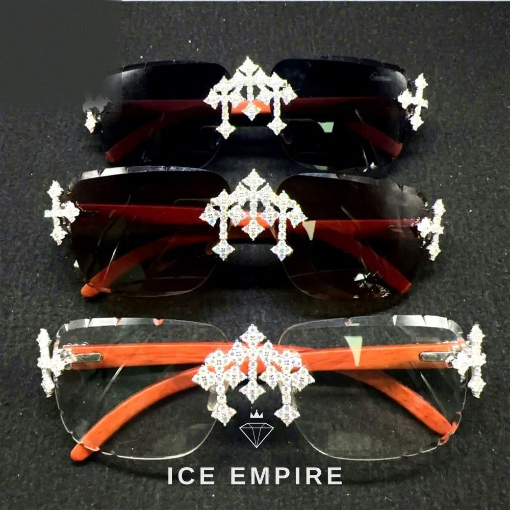 Iced Out Cross 925 Silver Moissanite Glasses