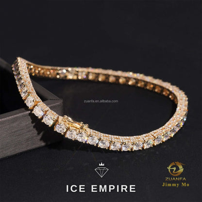 Iced Out Cluster 10K Gold Moissanite Tennis Chain