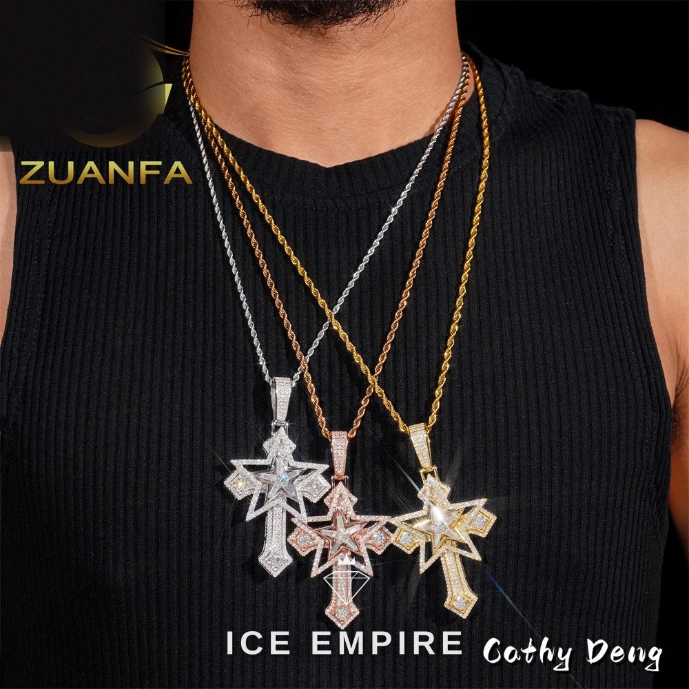 Iced Out Cross Rose Gold Plated Moissanite Pendant
