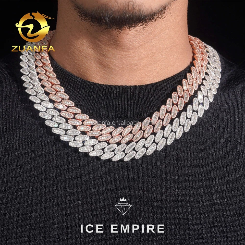 Iced Out Baguette Rose Gold Moissanite Cuban Chain