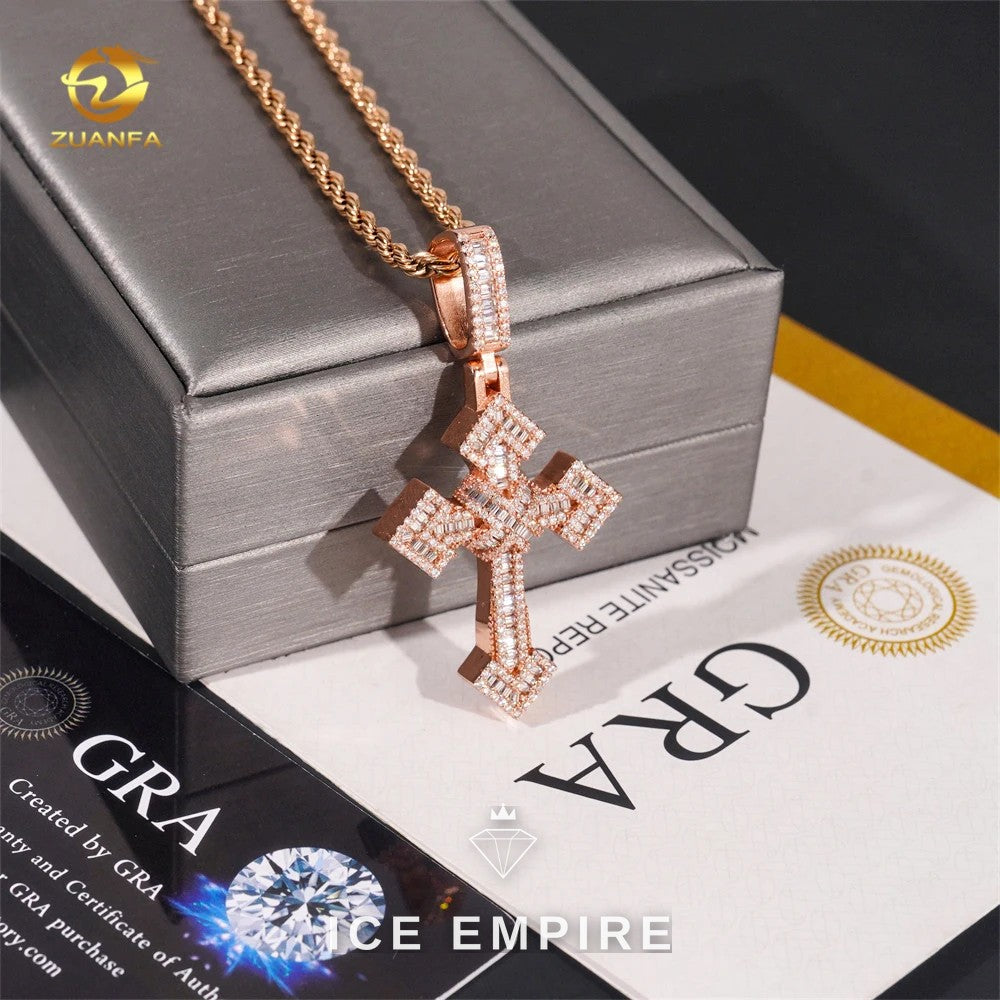 Iced Out Cross Gold Plated Moissanite Pendant