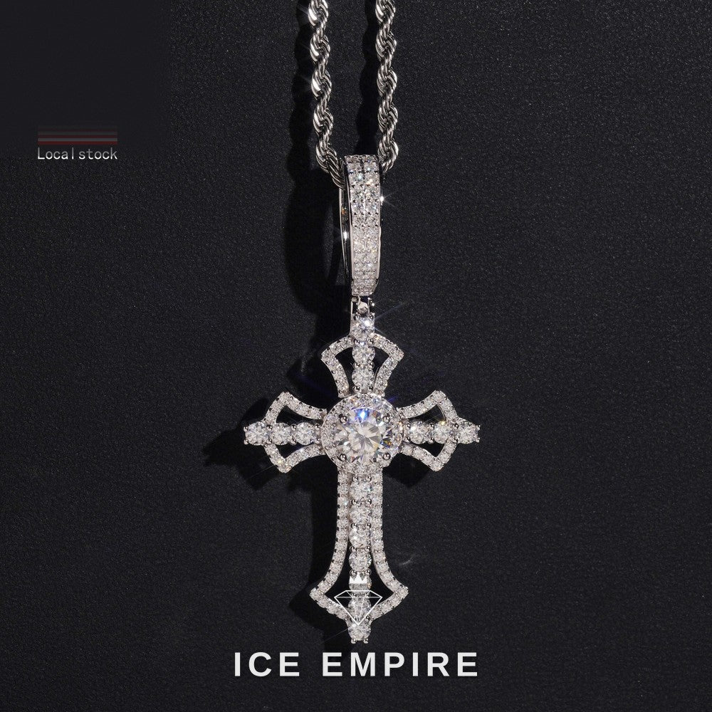 Iced Out Cross 925 Silver Moissanite Pendant
