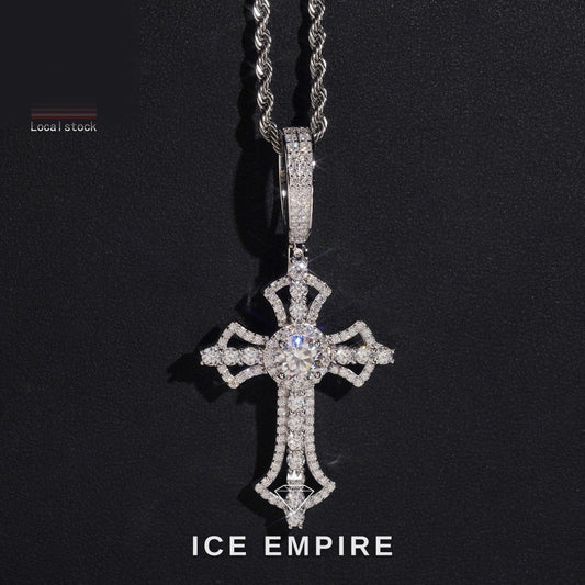 Iced Out Cross 925 Silver Moissanite Pendant