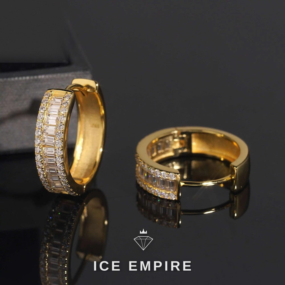 Iced Out Baguette Gold Plated Moissanite Hoop Earrings