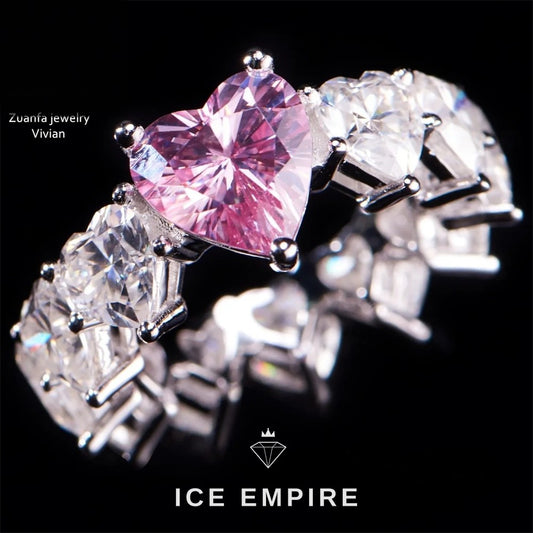 Iced Out Heart Rose Gold Plated Moissanite Wedding Band