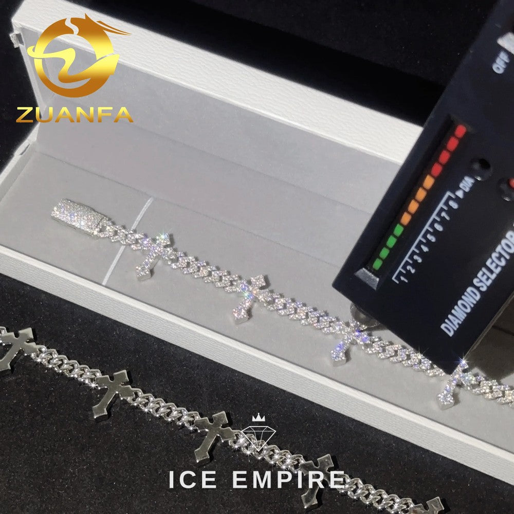 Iced Out Cross 925 Silver Moissanite Cuban Chain