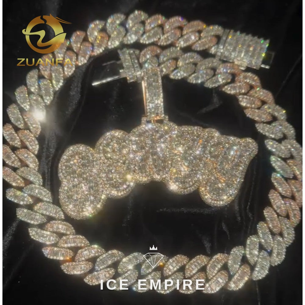 Iced Out Baguette Rose Gold Plated Moissanite Pendant