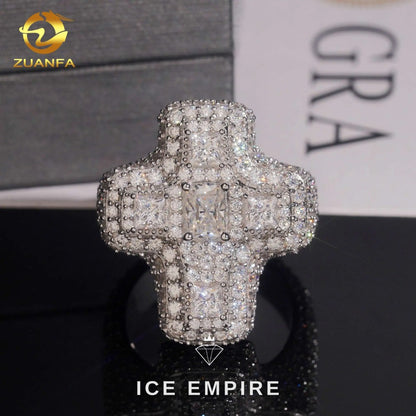 Iced Out Cross Gold Plated Moissanite Ring