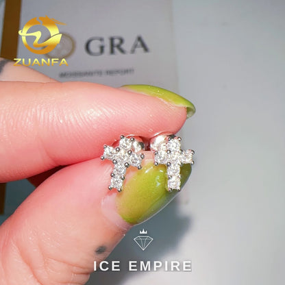 Iced Out Cross 925 Silver Moissanite Stud Earrings