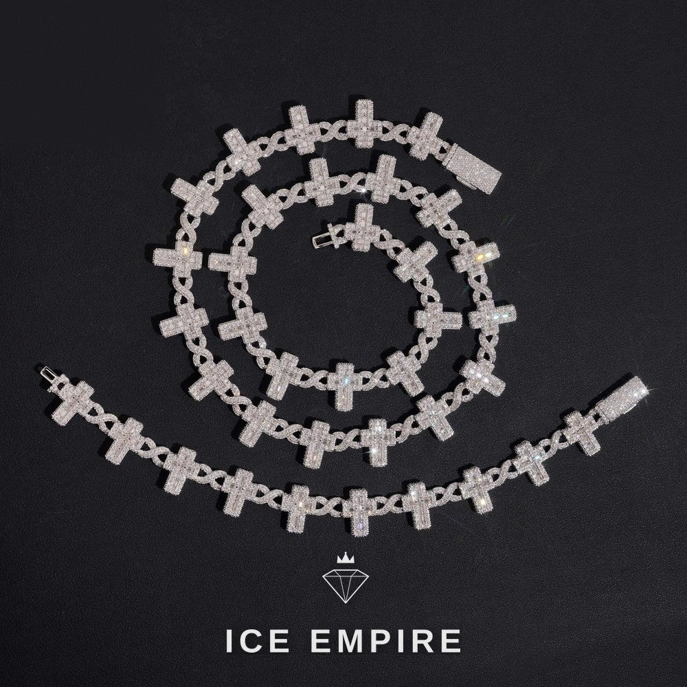 Iced Out Cross Rose Gold Plated Moissanite Cuban Chain