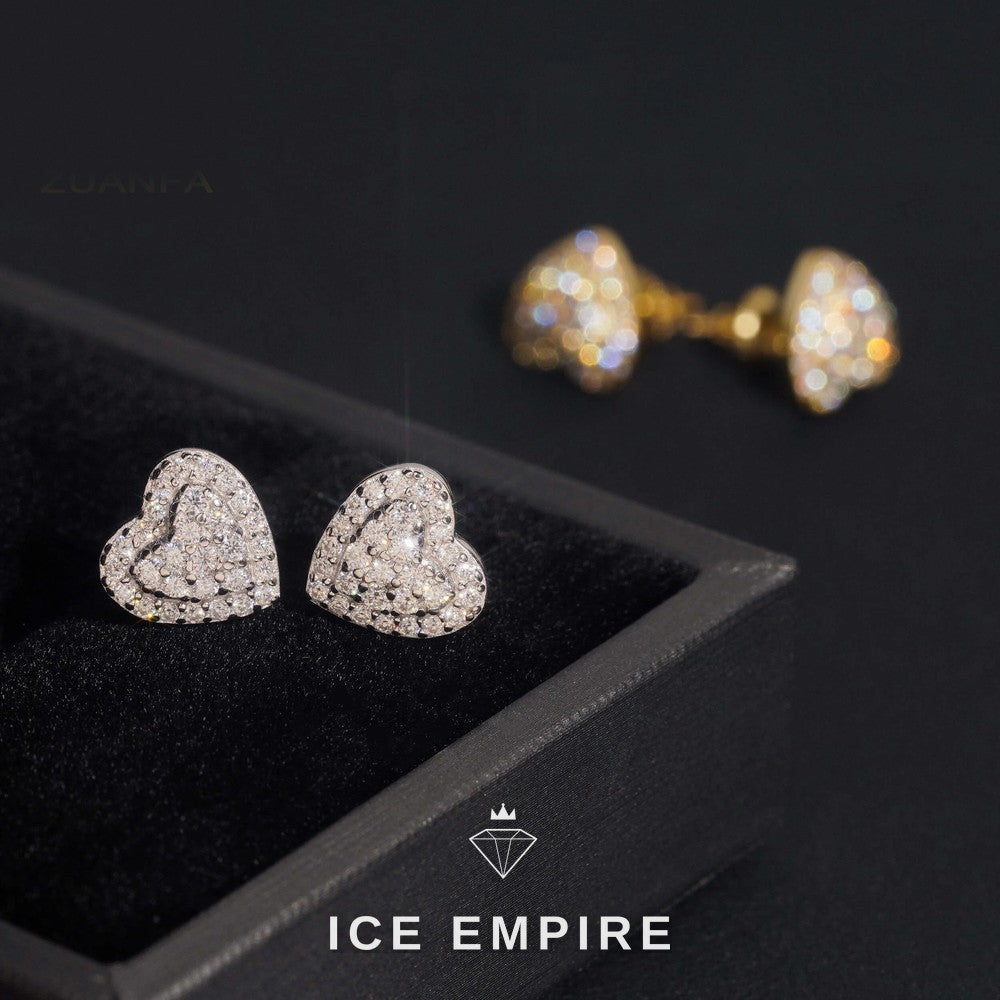 Iced Out Heart Rose Gold Plated Moissanite Earrings