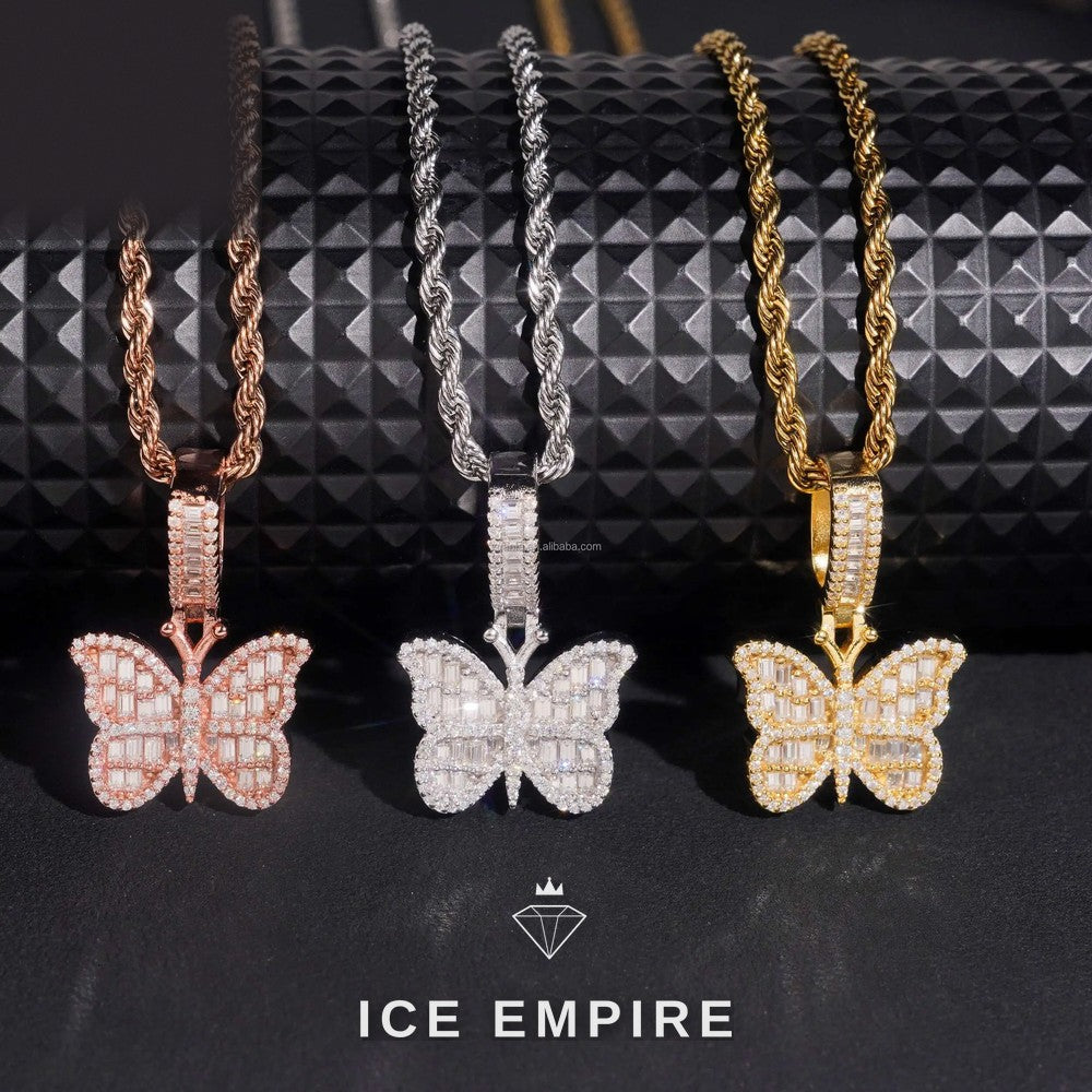 Iced Out Butterfly Gold Plated Pendant
