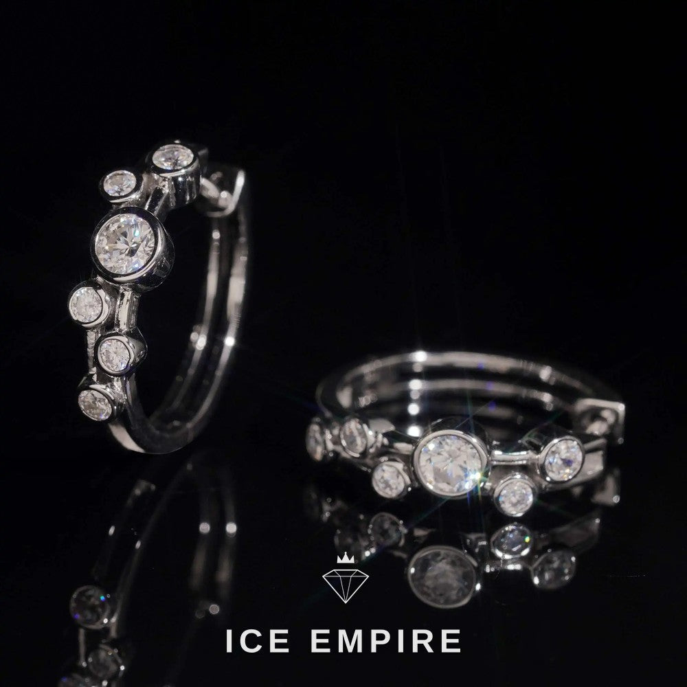 Iced Out Cluster 925 Silver Moissanite Hoop Earrings