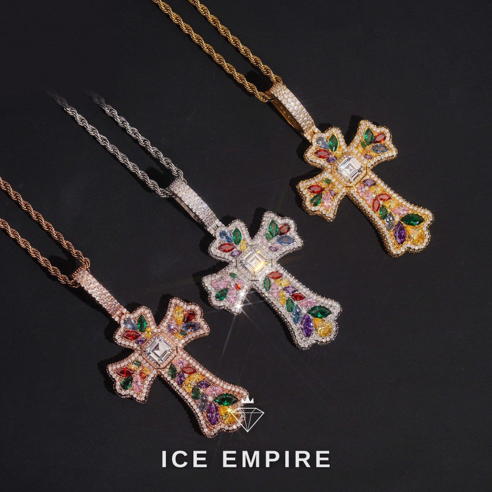 Iced Out Cross Rose Gold Plated Pendant