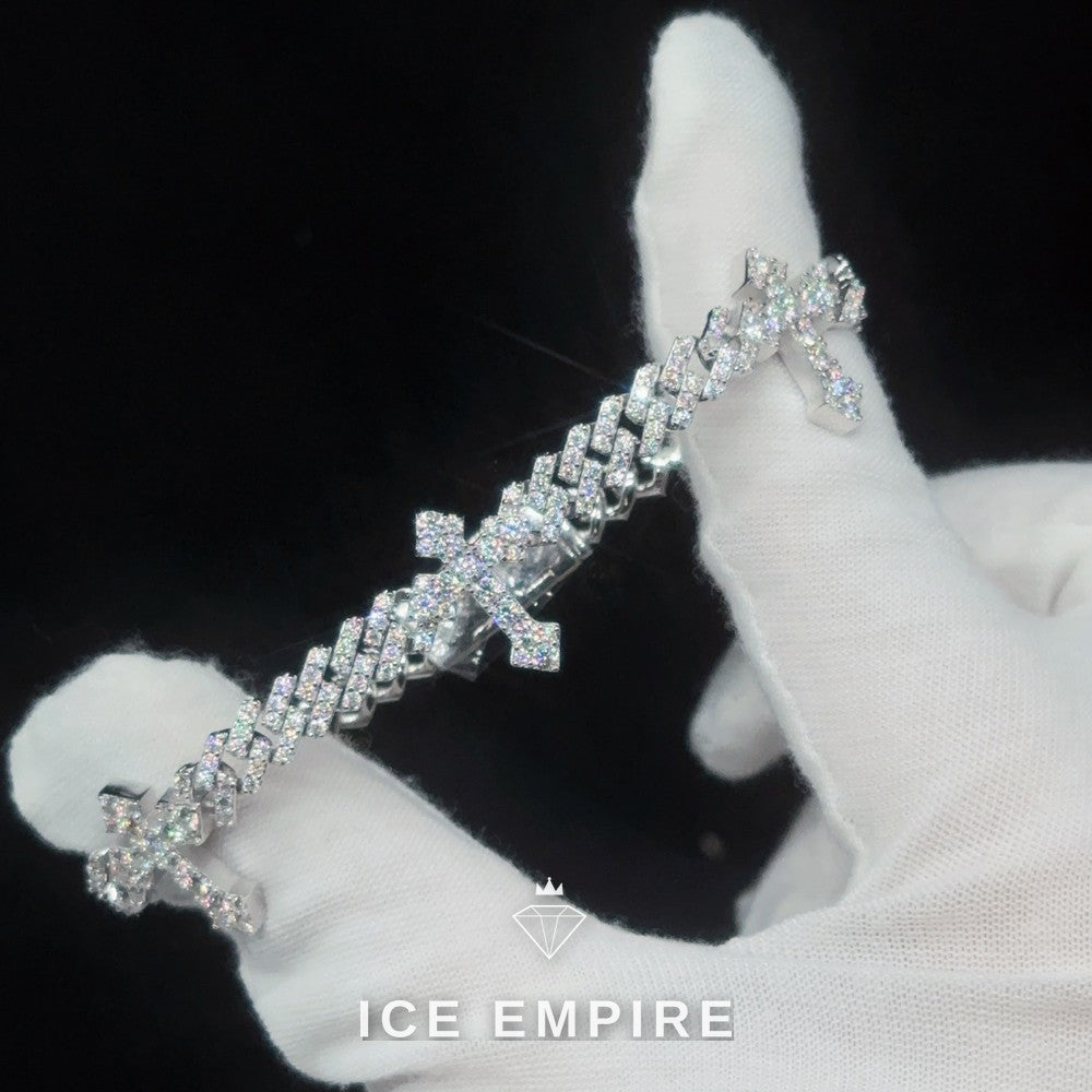Iced Out Cross 925 Silver Moissanite Cuban Chain