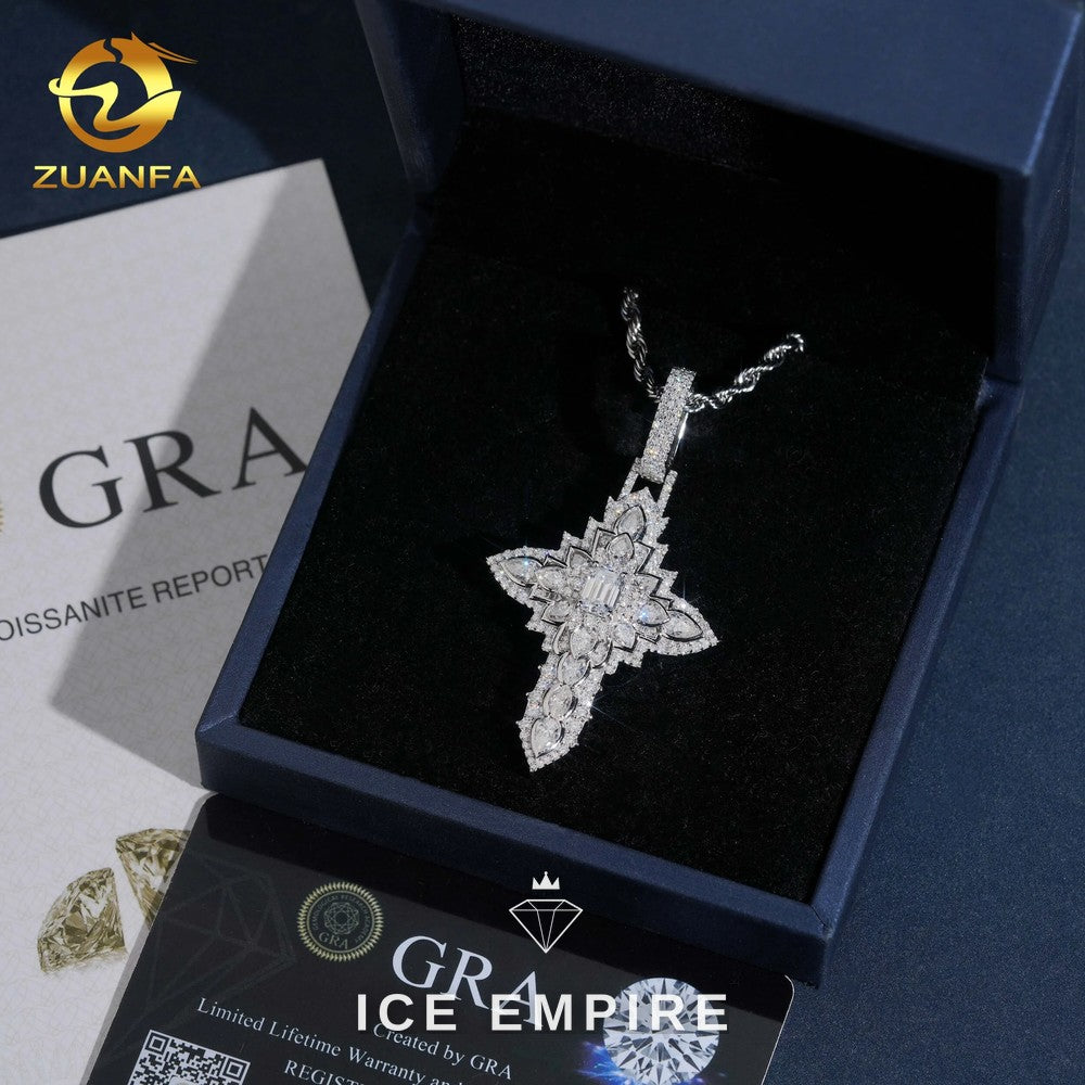 Iced Out Cross Gold Plated Moissanite Pendant