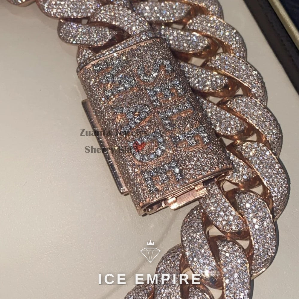 Iced Out Rose Gold Moissanite Cuban Chain