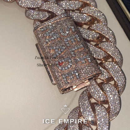 Iced Out Rose Gold Moissanite Cuban Chain