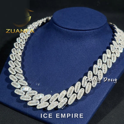 Iced Out Baguette Rose Gold Plated Moissanite Cuban Chain