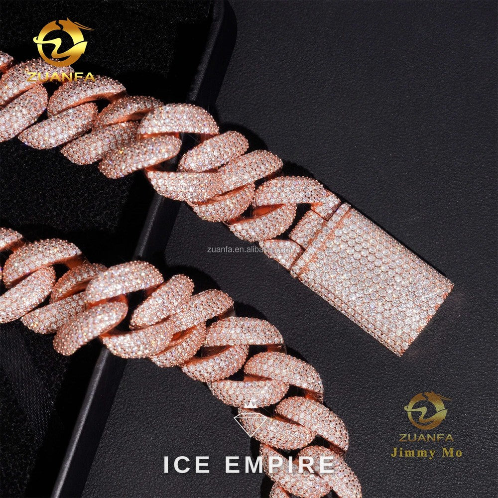 Iced Out Rose Gold Moissanite Cuban Chain