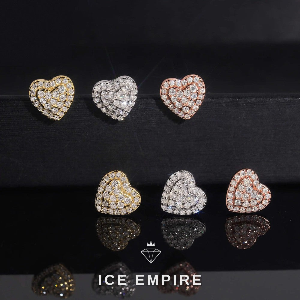 Iced Out Heart Gold Plated Moissanite Stud Earrings