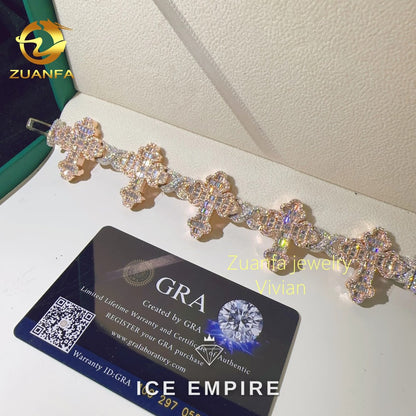 Iced Out Cross Rose Gold Plated Moissanite Cuban Chain