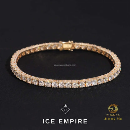 Iced Out Cluster 10K Gold Moissanite Tennis Chain