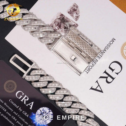 Iced Out Baguette 925 Silver Moissanite Cuban Chain