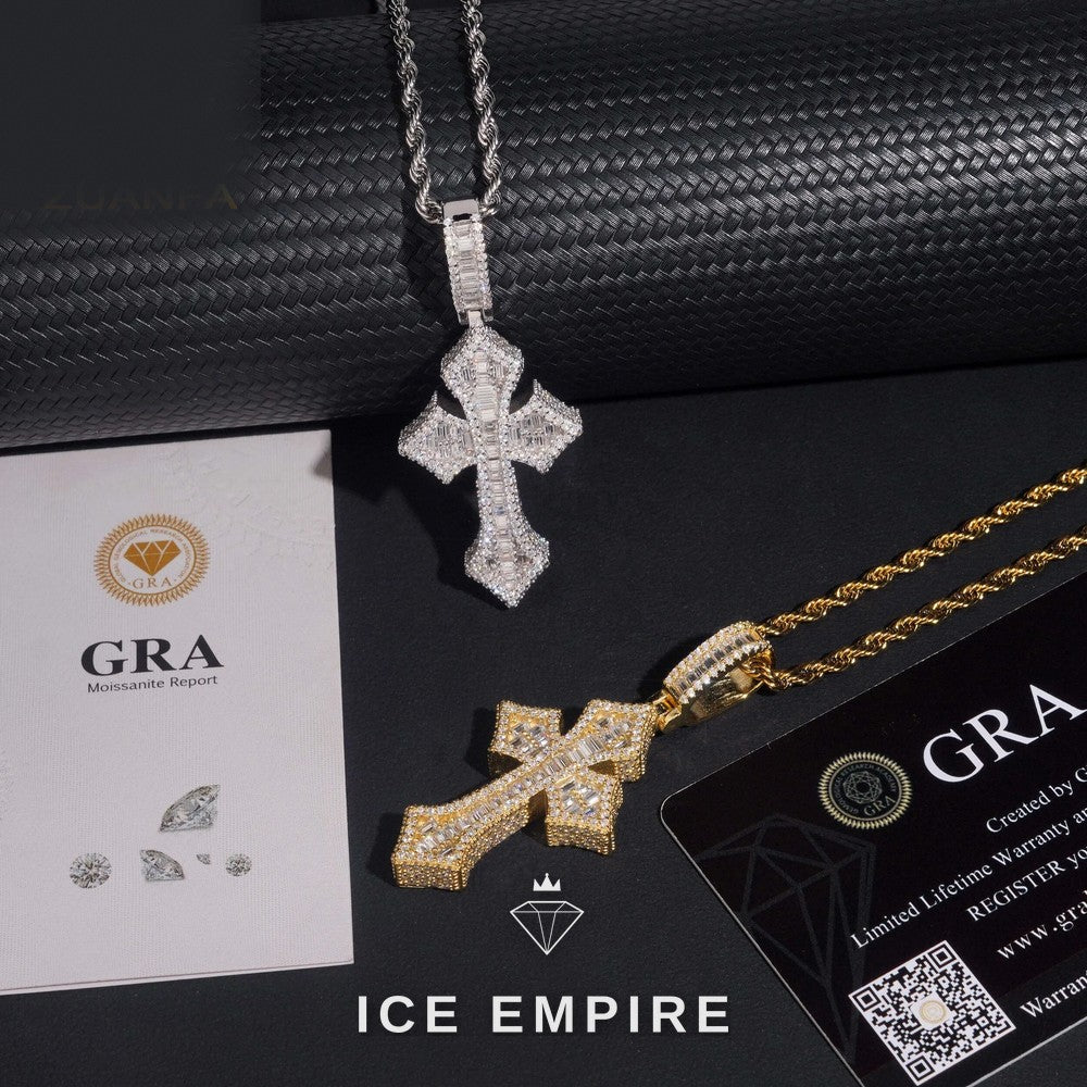 Iced Out Baguette 925 Silver Pendant