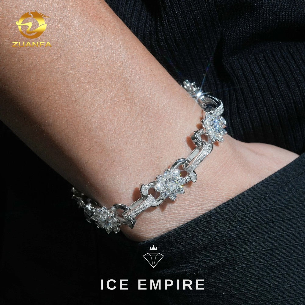 Iced Out Baguette 925 Silver Moissanite Cuban Chain