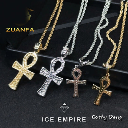 Iced Out Cross Rose Gold Plated Pendant
