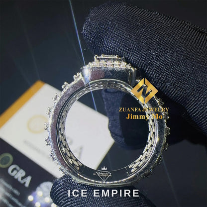 Iced Out Baguette 925 Silver Moissanite Ring