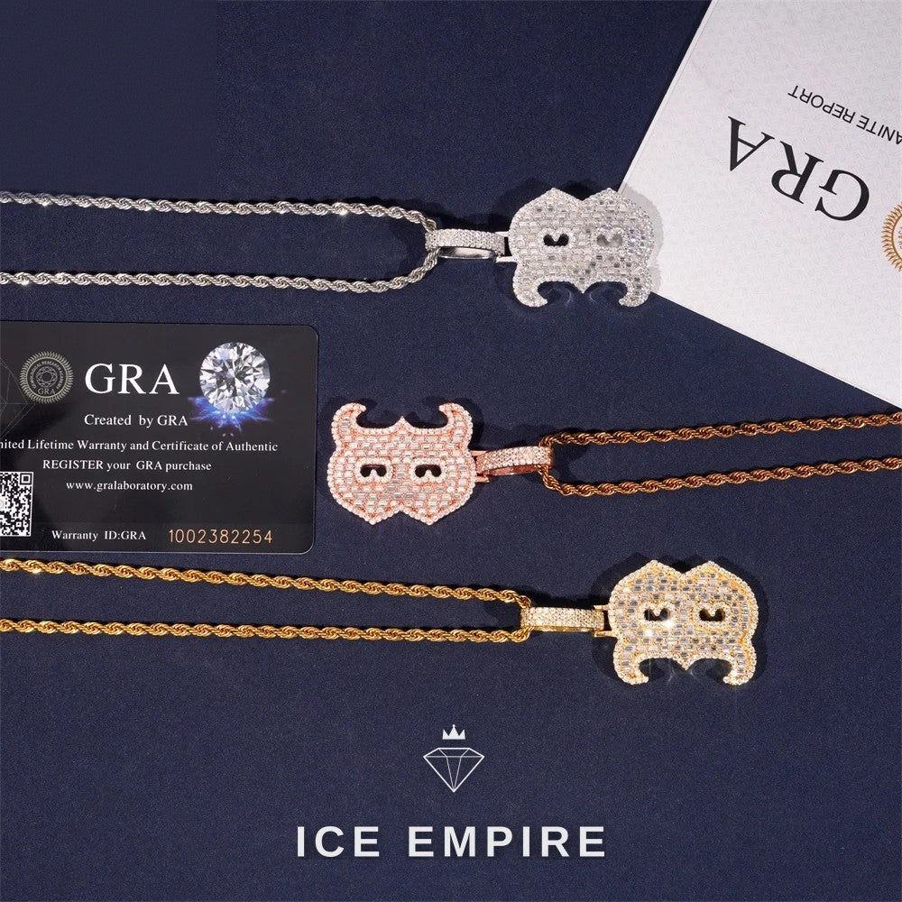 Iced Out Baguette 925 Silver Pendant