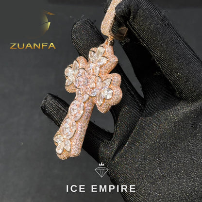 Iced Out Cross Rose Gold Plated Moissanite Cuban Chain