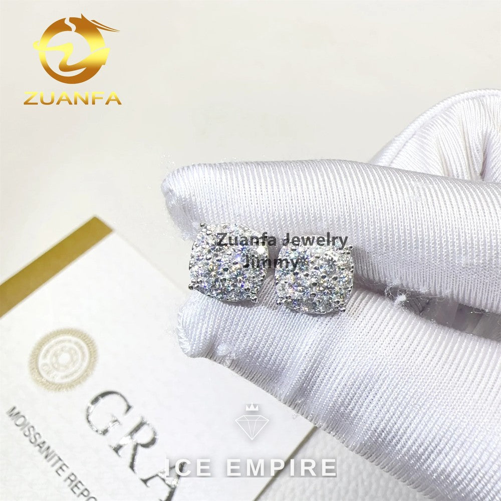 Iced Out 925 Silver Moissanite Stud Earrings