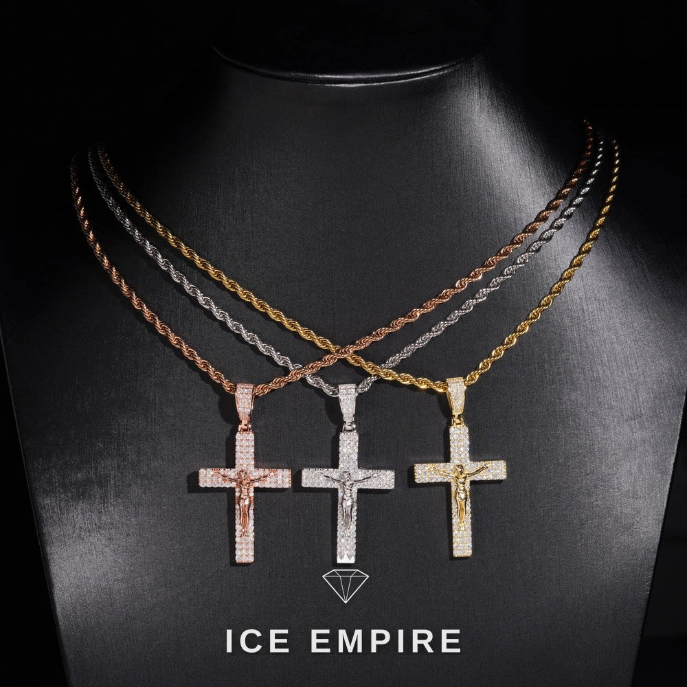 Iced Out Cross Rose Gold Plated Moissanite Pendant