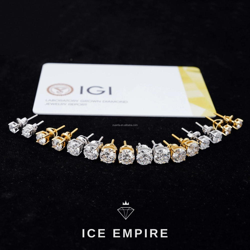 Iced Out 925 Silver Lab Grown Diamond Stud Earrings
