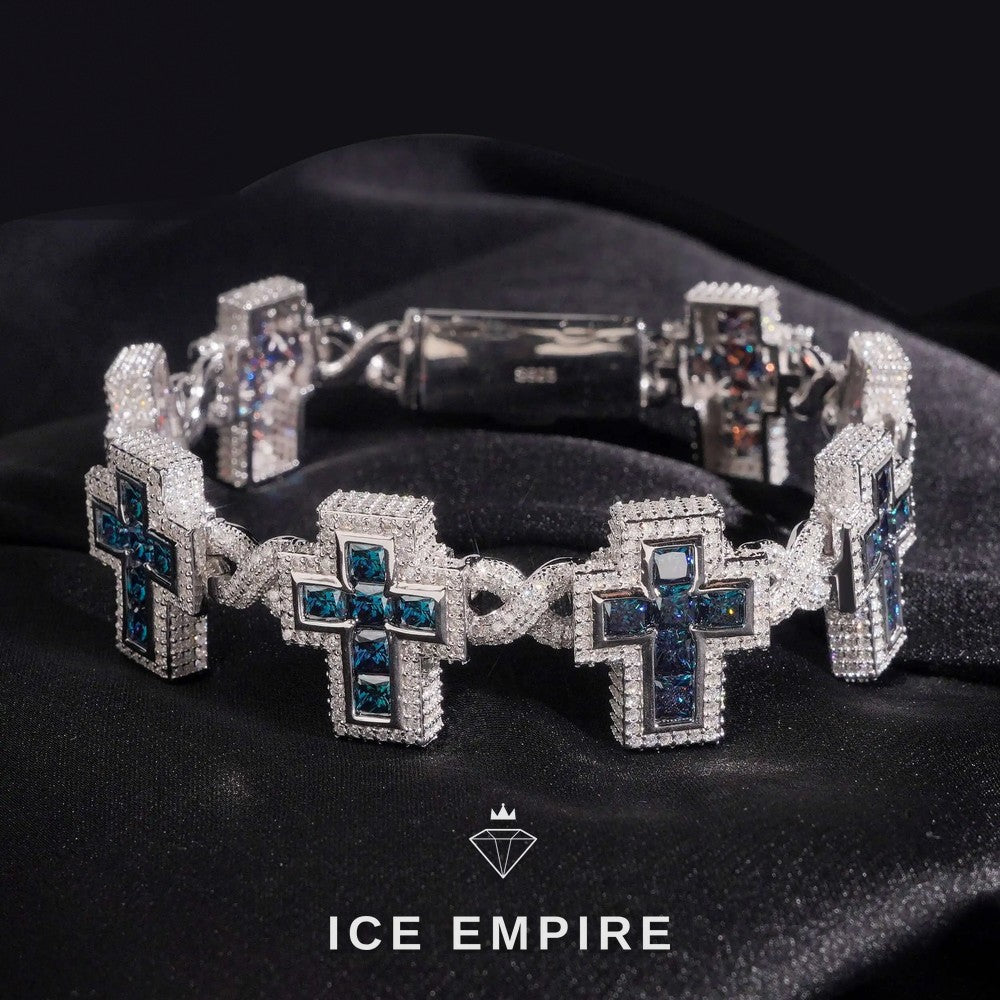Iced Out Cross 925 Silver Moissanite Cuban Chain