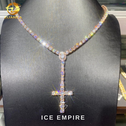 Iced Out Cross Rose Gold Moissanite Cuban Chain