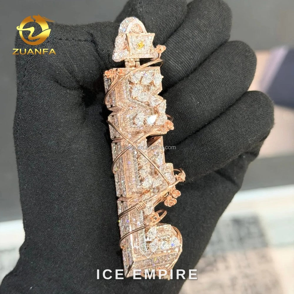 Iced Out Rose Gold Moissanite Pendant