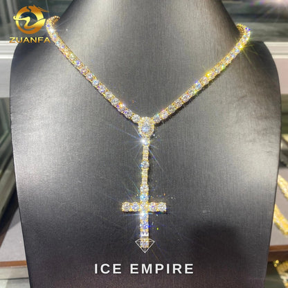 Iced Out Cross Rose Gold Moissanite Cuban Chain