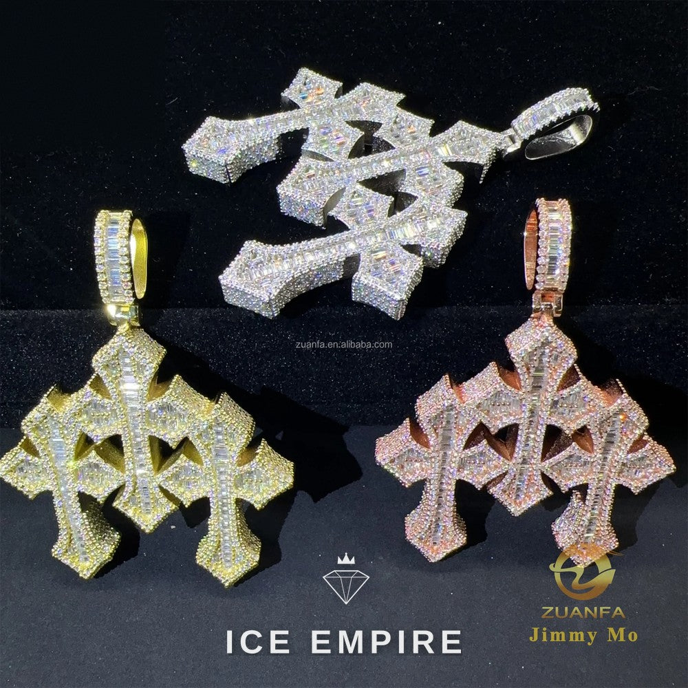 Iced Out Cross 925 Silver Pendant