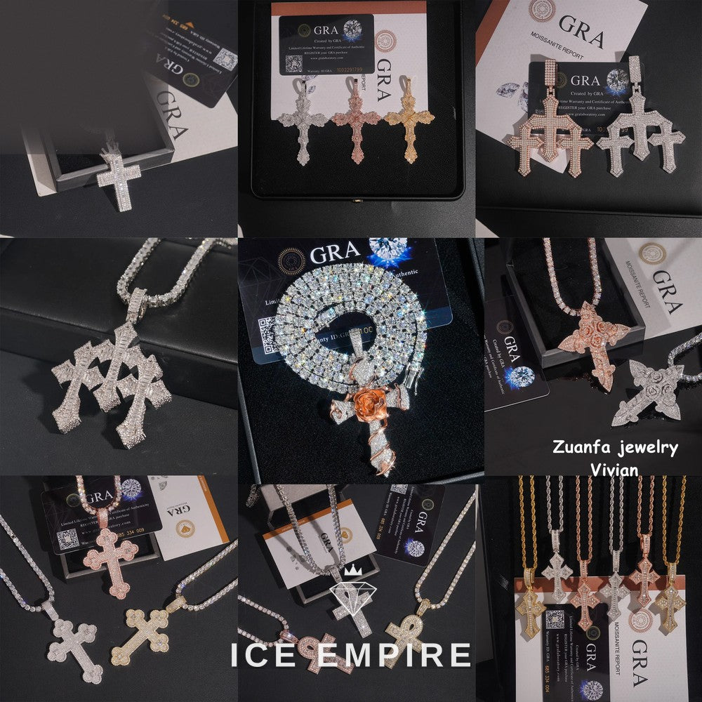 Iced Out Cross 925 Silver Moissanite Pendant