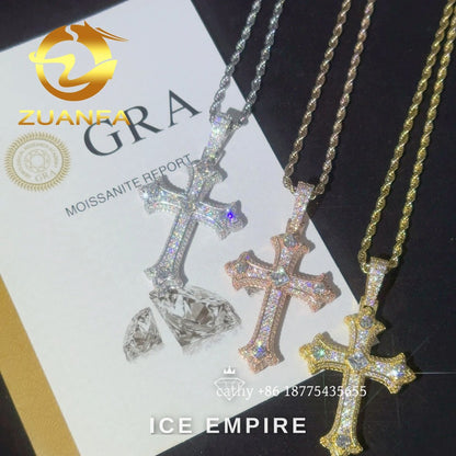Iced Out Cross Rose Gold Plated Moissanite Rope Chain